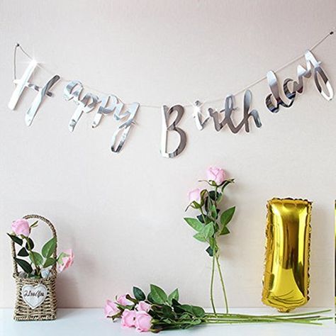 Decoration For Birthday Party, Happy Birthday Letter, Birthday Glitter, Silver Foil Printing, Happy Birthday Bunting, Glitter Banner, Happy Birthday Signs, Perfect Birthday Party, Happy Birthday Lettering