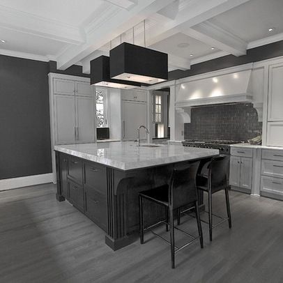 Gray floors with gray walls and white baseboards and white ceilings.  I'm not afraid of the dark. Grey Wood Floors Kitchen, Gray Wood Tile Flooring, Wood Tile Floor Kitchen, Gray Floors, Grey Hardwood Floors, White Baseboards, Oak Hardwood Floors, Grey Kitchen Floor, Kitchen Grey