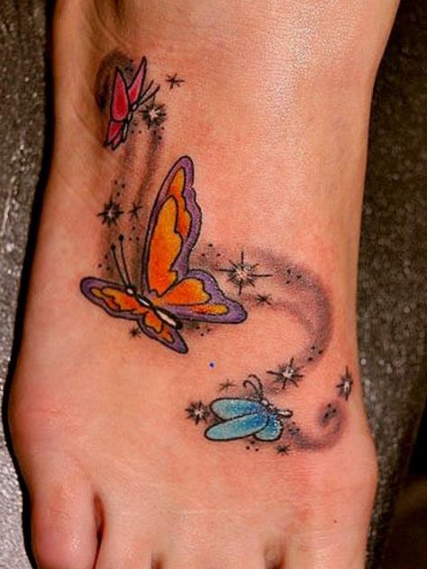 Stardust Tattoo, Butterfly Foot Tattoo, Butterfly Tattoo On Shoulder, Kunst Tattoos, Sick Tattoo, Foot Tattoos For Women, Tattoos For Women Flowers, Star Dust, Butterfly Tattoos