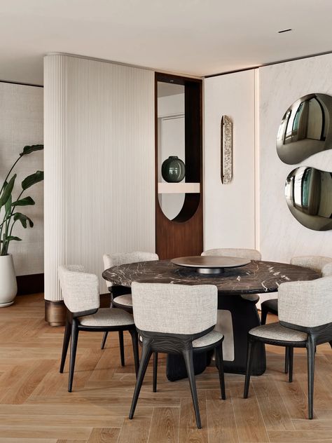 This Apartment in Istanbul Is Brimming With Genius Wall Decor Ideas | AD Middle East Bring The Outdoors Inside, Abandoned Town, Curved Furniture, Decorating Walls, Dinning Room Design, Outdoors Inside, Luxury Dining Room, Wall Decor Ideas, Tv Console