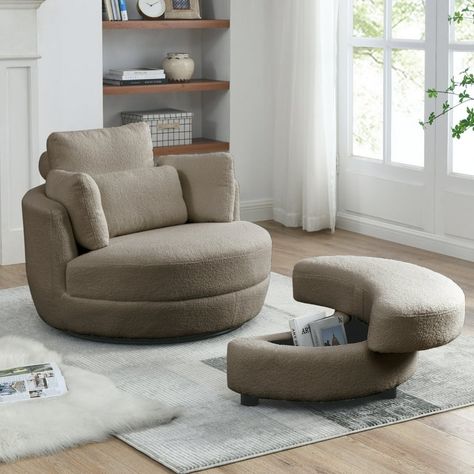 Swivel Round Barrel Chair with Storage Ottoman and 4 Movable Pillow Backrest, 360° Round Rotating Sofa Chair for Living Room, Hotel, Bedroom, Office, Lounge (Coffee Teddy) - Walmart.com Cylindrical Pillow, Modern Sofa Chair, Chair With Storage, 4 Pillows, Barrel Chairs, Modern Swivel Chair, Fabric Frame, Plywood Frame, Round Sofa