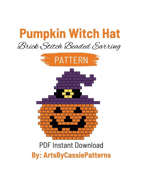 Pumpkin Bead Earrings, Halloween Seed Bead Earrings, Brick Stitch Halloween, Brick Stitch Pattern Earring, Fall Earring, Miyuki Beads Pattern, Seed Bead Jewelry Patterns, Diy Seed Bead Earrings, Wire Wrap Jewelry Designs