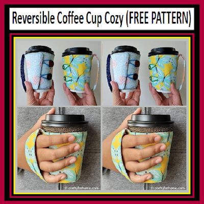 Reversible Coffee Cup Cozy (FREE PATTERN) Coffee Cup Cozy Template, Iced Coffee Sleeve Pattern, Coffee Cup Sleeve Pattern, Coffee Cup Cozy Sewing Free Pattern, Cup Cozy Template Free Printable, Witch And Warlock, Coffee Cup Cozy Pattern, Diy Coffee Sleeve, Cup Sleeve Pattern