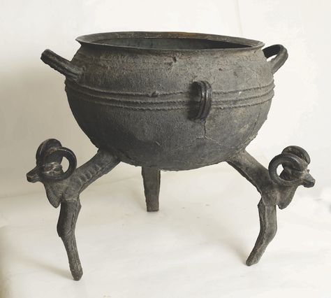 Tripod cauldron with mountain goat legs, Kazahkstan (5-7th century BCE) Goat Leg, Antiques Value, Witch Cauldron, Vintage Props, Mountain Goat, Season Of The Witch, Antique Ceramics, Prop Design, Miniature House