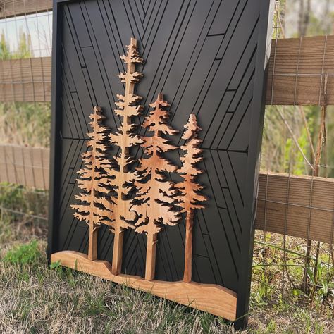 Live Edge Art, Tree Wood Art, Laser Cut Christmas Tree, Laser Cut Ornaments, Scroll Saw Projects, Mountain Wood Art, Laser Cut Christmas, Laser Cut Wood Crafts, Laser Engraved Ideas