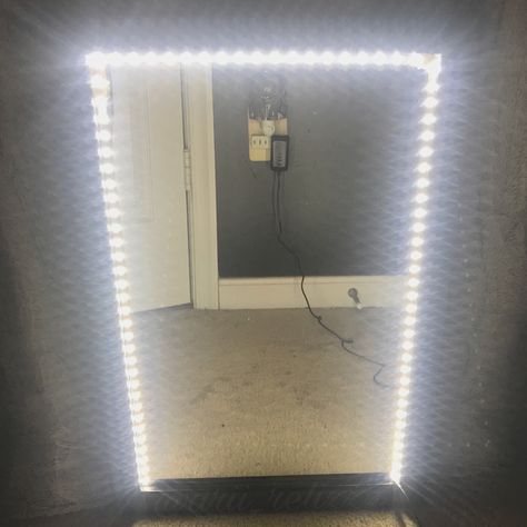 Diy vanity mirror Diy Vanity Mirror With Lights Cheap, Amazon Led Lights, Diy Vanity Mirror With Lights, Mirror Spray Paint, Diy Vanity Mirror, Lit Mirror, Long Mirror, Led Lighting Diy, Spray Paint Colors