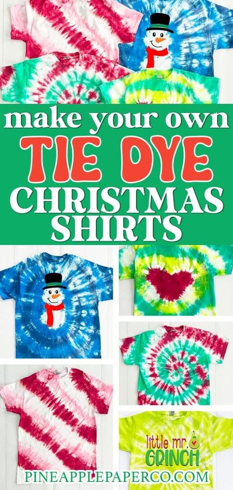 Christmas Tie Dye Shirt, Diy Christmas Tshirts Ideas T Shirts, Holiday Tshirt Designs, Tye Dye Christmas Shirts, Christmas Tie Dye Patterns, Christmas Tye Dye Patterns, Christmas Tye Dye Ideas, Christmas Tie Dye Shirts Diy, Tye Dye Shirts How To