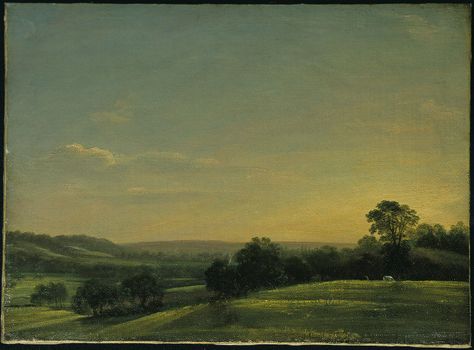 john constable -- dedham vale: evening -- july, 1802 -- oil on canvas -- the victoria and albert museum Constable Paintings, Dedham Vale, John Constable Paintings, Dusk Landscape, John Constable, Rural Scenes, British People, Art Uk, National Art