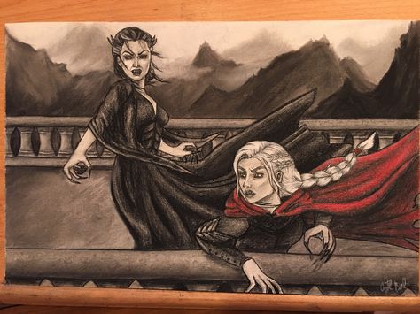 Illustration of Manon fighting her grandmother from Empire of Storms! #sarahjmaas #throneofglass #manon #blackbeaks #empireofstorms Instagram @mscrystalbeard Blackbeak Matron, Queen Of Terrasen, Throne Of Glass Characters, Tog Series, Throne Of Glass Fanart, Loved Drawing, Aelin Ashryver Galathynius, Throne Of Glass Books, Crown Of Midnight