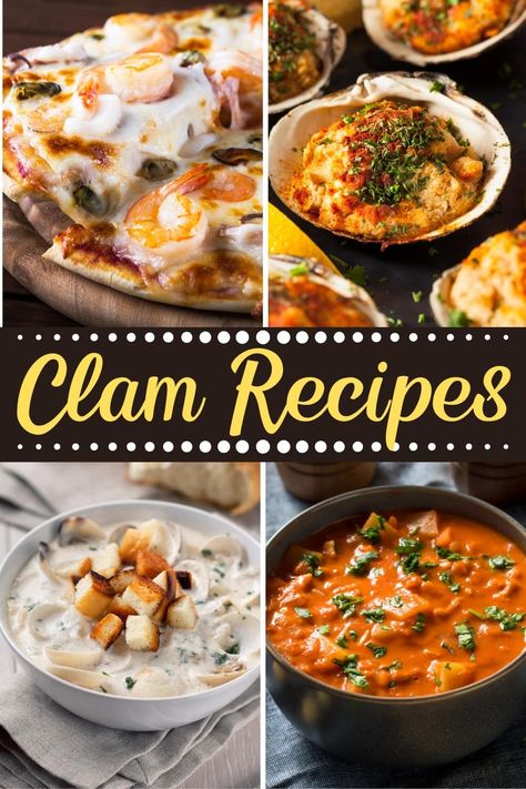 From bisque and chowder to pizza and lasagna, these clam recipes are all a great catch! Treat the family to a seafood dinner they won't forget. Clam Strips Recipe, Canned Clam Recipes, Clams Recipe, Seafood Lasagna, Grill Ideas, Light Appetizers, Clam Recipes, Dinner Plans, Recipes To Make At Home