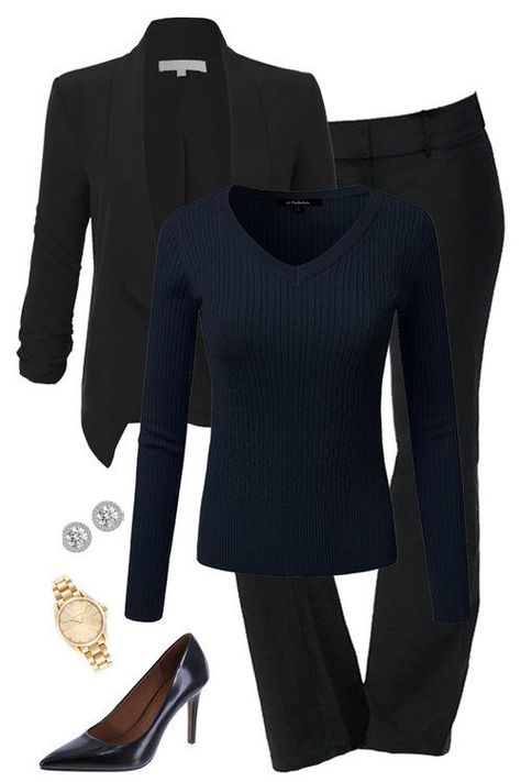 db6ebd0566994d14a1767f14eb6fba81desc53221214ri Black On Black Outfits, Look Office, Professional Style, Black Outfits, Stylish Work Outfits, Black On Black, Brown Belt, Casual Work Outfits, Dressy Outfits