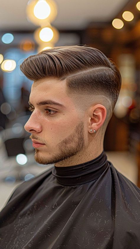 24 Pompadour Hairstyles to Enhance Your Appearance Mens Pompadour, Messy Pompadour, Gentleman Haircut, Short Pompadour, Pompadour Men, Shaved Design, Shaved Designs, Modern Pompadour, Pompadour Style