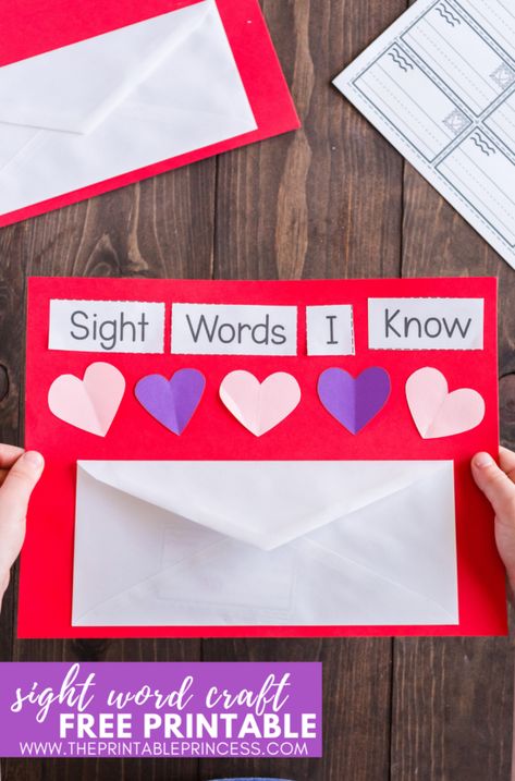 Valentine Sight Word Craft Penguin Snacks, Valentine Sight Words, Classroom Word Wall, Kindergarten February, Kindergarten Valentines, Printable Princess, February Activity, Princess Printables, Sight Word Cards