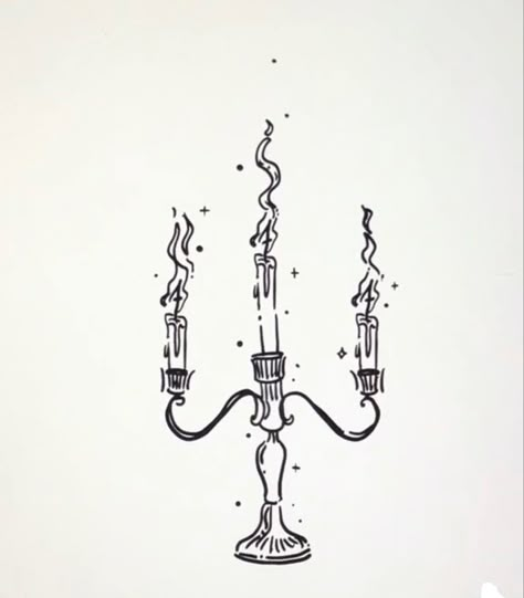 Candle Sketch Art, Fine Line Candle Tattoo, Chandelier Drawing Simple, Candle Holder Tattoo, Candelabra Drawing, Candlestick Drawing, Candelabra Tattoo, Chandelier Illustration, Candlestick Tattoo