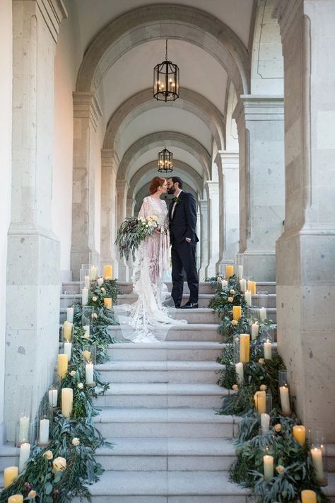 Candles Wedding Aisle, Candle Lit Wedding Aisle, Quiet Luxury Wedding, Beach Wedding Candles, Spanish Inspired Wedding, Lit Wedding, Barbados Wedding, Candle Lit Wedding, Church Wedding Flowers