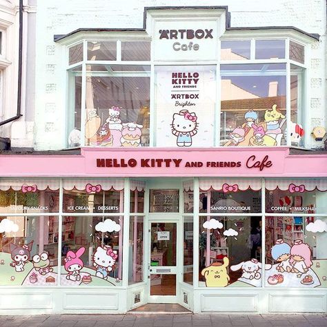 Sanrio Cafe Japan, Roblox Bacon Girl Drawing, Artbox Cafe, Sanrio Cafe, Cafe Hello Kitty, Cafe Japan, Friends Cafe, Kawaii Outfit Ideas, Pink Cafe