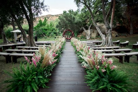 Lush Lining of Wooden Aisle    Photography: Dmitry Shumanev Production   Read More:  http://www.insideweddings.com/weddings/romantic-wedding-with-lush-florals-in-autumnal-hues/1172/ Fern Wedding Decor, Bayou Wedding, Wedding Church Decor, Fern Wedding, Romantic Outdoor Wedding, Wedding Flower Packages, Grass Wedding, Wedding Altars, Wedding Aisle Decorations