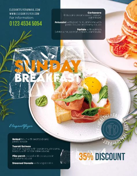 Brunch Flyer, Food Flyer Design, Baked Trout, Free Flyer Design, Breakfast Specials, Food Flyer, Flyers Design, Fast Food Menu, Flyer Free