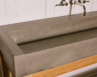 Gradient Concrete Vanity Sink Bathroom Ramp Sloped Custom Vanity Sink Bathroom, Trough Sink Bathroom, Lavatory Design, Concrete Vanity, Concrete Bathroom, Custom Countertops, Kitchen Countertop Materials, Trough Sink, Concrete Sink