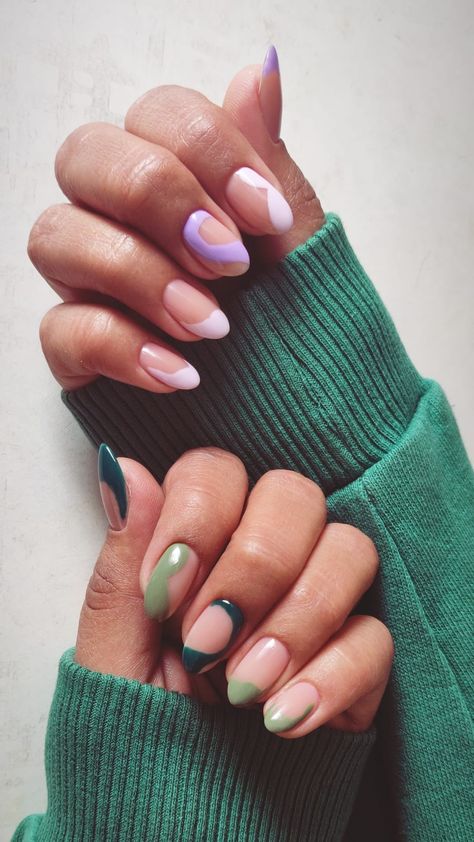 Sage green and Lilac Abstract nails perfect for Summer 2021 Lilac Abstract Nails, Mint And Lavender Nails, Lilac And Sage Nails, Lavender And Sage Green Nails, Sage Green And Lilac Nails, Sage And Lavender Nails, Green And Lavender Nails, Green And Lilac Nails, Lavender And Green Nails