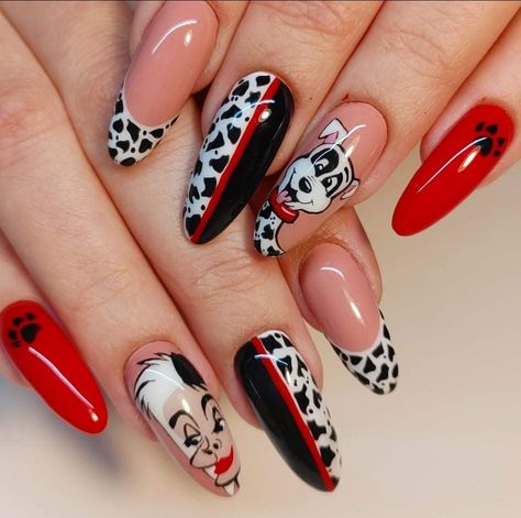 Dalmation Nails Acrylic, Dalmation Nail Designs, Dalmatian Nail Art, 101 Dalmatian Nails, Dalmation Nail Art, 101 Dalmations Nails, 101 Dalmations Christmas, Dalmatian Nails, 101 Dalmations