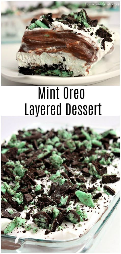 This Mint Oreo Lasagna is layers of Mint Oreo, chocolate pudding, cream cheese, and Cool whip that make a delicious no bake mint oreo layered dessert that is a fun recipe dessert recipe for St. Patrick’s Day! #oreo #stpatricksday #pudding #mint #stpatricksdaydessert Oreo Lasagna Recipe, Oreo Deserts, Dessert Collage, Oreo Layer Dessert, Oreo Pudding Dessert, Oreo Lasagna, Cream Cheese And Cool Whip, Mint Desserts, Oreo Desserts