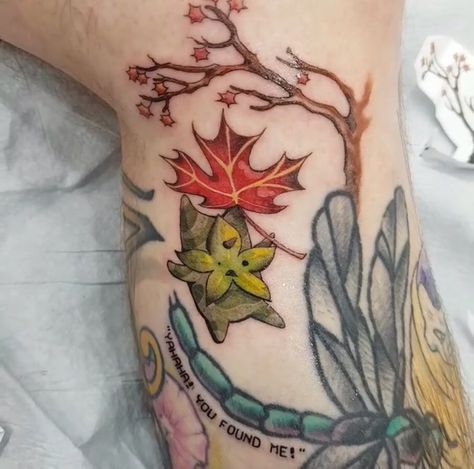 The Things I Do For Love Tattoo, Korok Seed Tattoo, Korok Tattoo Zelda, Koroks Zelda, Claire Tattoo, Korok Tattoo, Korok Seed, Woo Tattoo, Arm Tattoos Color