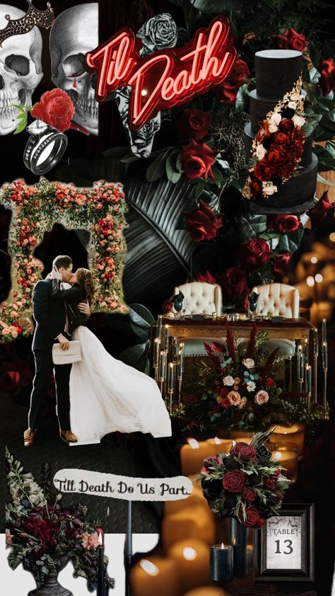 #darkromance #weddinginspo #weddingstyle #weddinginspiration #weddingmoodboard #weddingshuffle #wedding #weddingdress Horror Wedding, Alternative Weddings, Punk Wedding, Edgy Wedding, Dark Modern, Fairy Wedding, Garden Fairy, Wedding Mood Board, Wedding Time