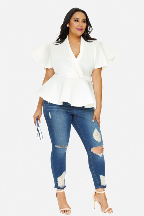 Plus Size Tops For Women, Skirt And Jacket, Bow Top, Fashion To Figure, Classic White, Peplum Top, Plus Size, White