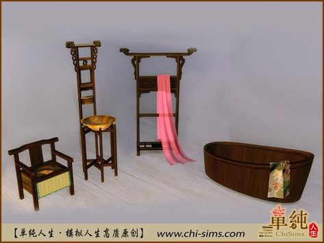 Chinese Partition, Sims 4 Bathroom, Chinese Bathroom, Sims World, Asian Sims, Korean Furniture, Sims Medieval, Oversized Chair Living Room, Sims Stories