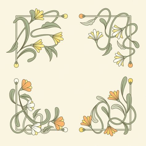 Fiori Art Deco, Art Nouveau Frame, Fleurs Art Nouveau, Arte Art Deco, Motifs Art Nouveau, Illustration Art Nouveau, Design Art Nouveau, Art Nouveau Pattern, Art Nouveau Illustration