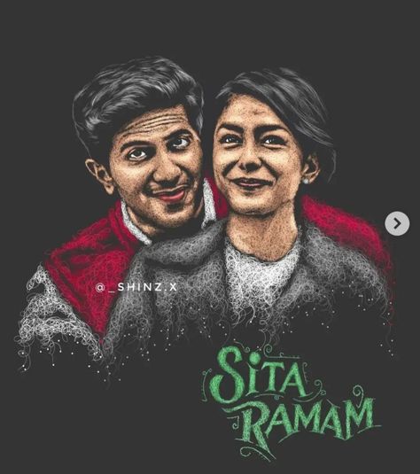 Sita Ramam Film Painting, Sita Raman, Sita Ramam, Avengers Drawings, Potrait Painting, Famous Indian Actors, Actors Illustration, Sunset Quotes Instagram, Romantic Photo