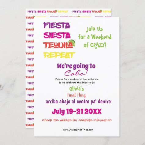 Cabo Bachelorette: Fiesta, Siesta, Tequila, Repeat Invitation | #bridetribe #weekendbash #destination #summer #cabo #fiestasiestatequilarepeat #boldcolors #bridetobe #tequilasquad #lime Cabo Bachelorette, Wedding Stationery Suite, Bachelorette Invitations, Bachelorette Party Invitations, Bachelorette Weekend, Envelope Liners, Zazzle Invitations, Custom Invitations, Tequila