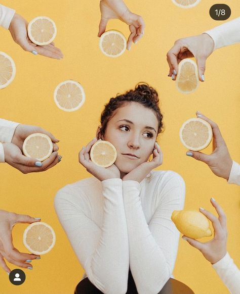 Lemon Themed Photoshoot, Fruit Editorial Fashion, Lemon Photoshoot, Lemon Editorial, Citrus Photography Summer, Hand Practice, Creative Fashion Photography, Shooting Photo, Creative Fashion