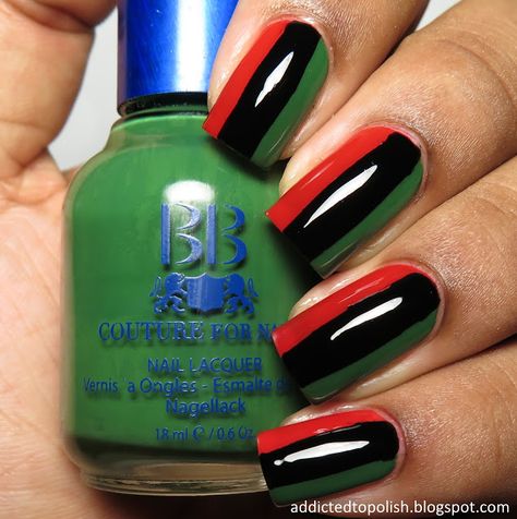 African Nails Design Black Women, African Nail Art Design, Jamaican Nail Designs, Juneteenth Nails, Jamaica Nails, Rasta Nails, Theme Nails, Multicolor Nails, June Nails