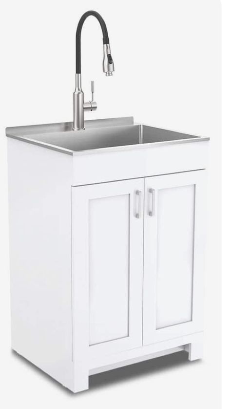 Laundry Tub Ideas Utility Sink, Laundry Cabinet, Organizing Laundry, Sink And Faucet, Shaker Style Cabinets, Laundry Cabinets, Tub Ideas, Laundry Tubs, Utility Sink