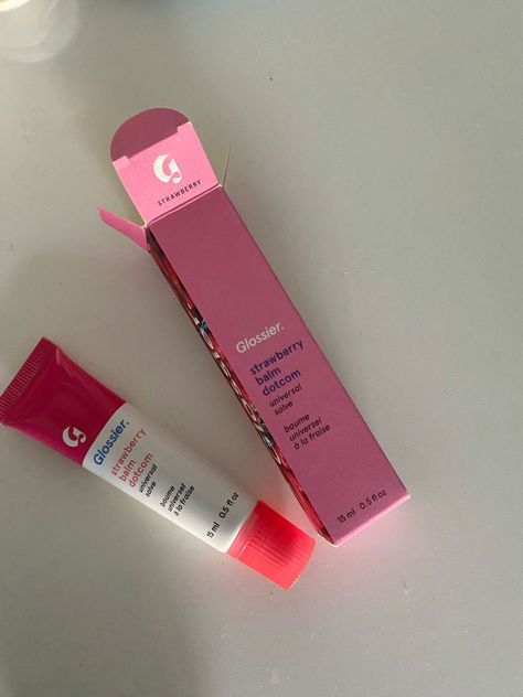 glossier makeup Glossier Lip Balm Strawberry, Glossier Strawberry Balm Dotcom, Glossier Strawberry, Makeup Glossier, Strawberry Makeup, Glossier Balm Dotcom, Glossier Lip Balm, Glossier Makeup, Sephora Skin Care