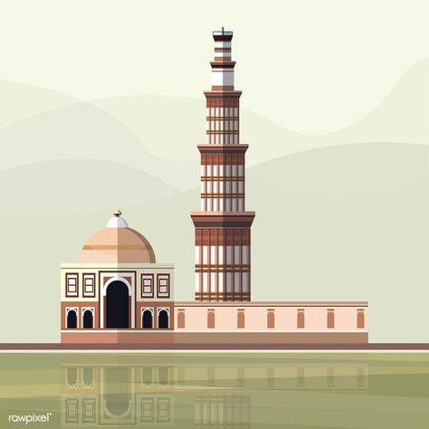 Illustration of The Qutub Minar | free image by rawpixel.com Qutub Minar Drawing, Qutub Minar, Series Painting, 26 Jan, Digital Fashion Illustration, Delhi Travel, Gothic Cathedrals, Building Illustration, Free Vector Illustration