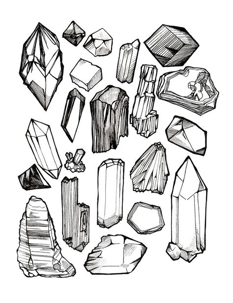 Crystal Cluster Drawing, Crystal Illustration, Jewel Drawing, Gem Drawing, Rough Gems, Crystal Formations, Utila, Diagram Architecture, Minerals And Gemstones