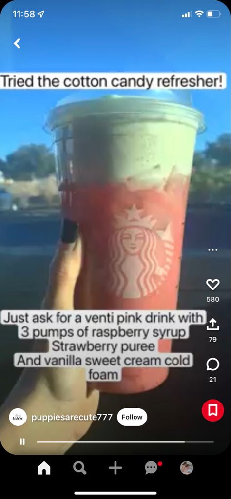 Cotton Candy Starbucks Drink, Cotton Candy Starbucks, Cotton Candy Refresher, Starbucks Smoothie, Raspberry Drink, Starbucks Secret Menu Recipes, Iced Starbucks Drinks, Secret Menu Items, Starbucks Secret Menu Drinks