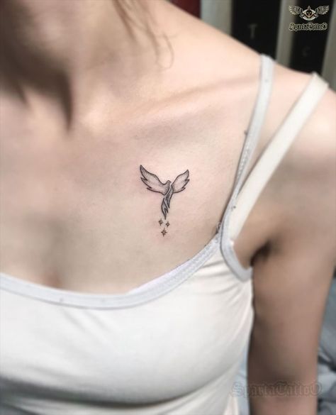 Minimal Phoenix Tattoo, Sparta Tattoo, Cute Henna Tattoos, Small Chest Tattoos, Optical Illusion Tattoo, Panda Tattoo, Minimal Tattoo Design, Tasteful Tattoos, Chest Tattoos For Women