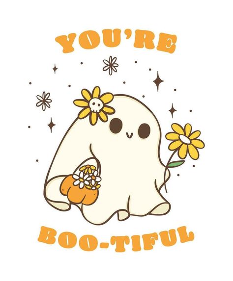 Flower Kawaii, Cute Halloween Ghost, Cartoon Doodle, Paint Water, Halloween Flowers, Outline Drawing, Free Business Card Mockup, Spooky Ghost, Art Idea