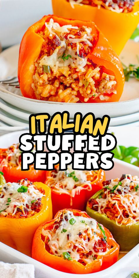 Italian stuffed bell peppers recipe Bell Peppers Stuffed With Cream Cheese, Italian Style Stuffed Peppers, Recipe For Stuffed Peppers, Roast Chili, Italian Stuffed Peppers, Stuffed Peppers Beef, Stuffed Peppers With Rice, Stew Beef, Stuffed Peppers Recipe