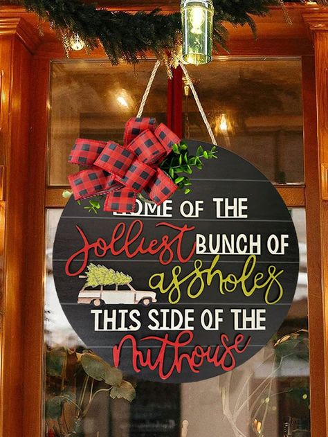 1pc Christmas Door Sign Decor, 3D Xmas Holiday Funny Door Hanger Welcome Sign With Bow, Cozy Home Hanging Door Mark Wood Decorative Print Wall Hanging Rope, Gift, Wall Decor Black    PP     Outdoor & Garden, size features are:Bust: ,Length: ,Sleeve Length: Christmas Door Sign, Hanging Door, Garden Size, Sign Decor, Tree Farm, Christmas Door Decorations, Hanging Rope, Green Tree, Xmas Holidays