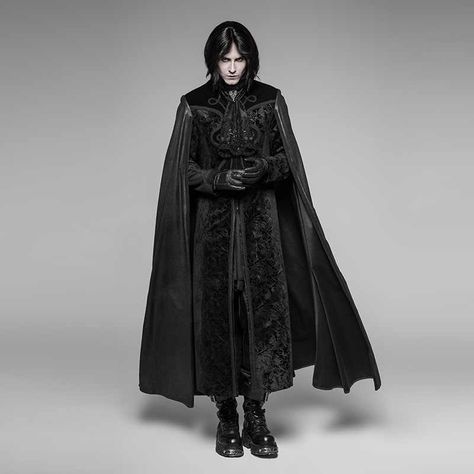 PUNK RAVE Gothic Night Count Cloak Men ... Mantel Cape, Long Cape Coat, Long Coat Men, Long Cape, Punk Rave, Dramatic Look, Cape Coat, Big Fashion, Fantasy Clothing