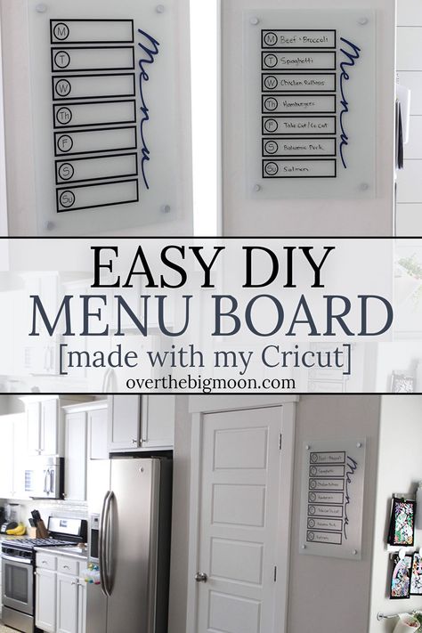 Easy and Simple DIY Menu Board! Need help planning and STICKING TO your menu each week? This Menu Board will help! From overthebigmoon.com! Diy Menu Board, Menu Board Diy, Diy Menu, Menu Boards, Work Diy, Menu Board, Cricut Tutorials, Cool Diy Projects, Diy Easy