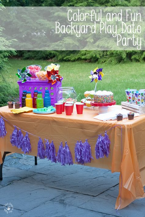 Have a play date coming up? Check out this colorful backyard play date. Allow… Play Date Birthday Party, Play Date Ideas, Themed Backyard, Colorful Backyard, Party Plan, Play Date, Camp Ideas, Backyard Play, Block Party