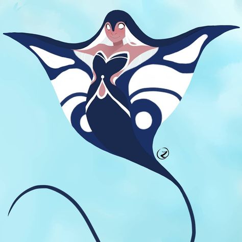 Manta Ray Fantasy Art, Manta Ray Character, Stingray Character Design, Manta Ray Character Design, Manta Ray Oc, Stingray Mermaid, Merfolk Art, Manta Ray Art, Wing Anatomy