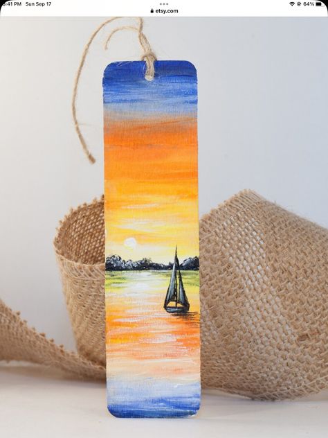 Beach Bookmark, Wood Bookmark, Watercolor Pencil Art, Boat Paint, Bookmarks For Books, Sailboat Painting, Watercolor Bookmarks, On The Ocean, Amazing Paintings