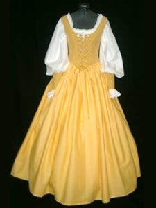 Gold and white dress Yellow 1800 Dress, Medieval Dress Yellow, Kasia Core, 1800s Dresses Casual, Yellow Medieval Dress, 1500s Dress, Queen Outfits Royal, 1780s Dress, Servant Clothes